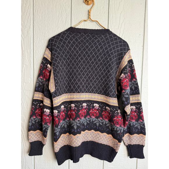 Vintage 90s Cottagecore Floral Argyle Button-Up Cardigan, Medium - Picture 7 of 7